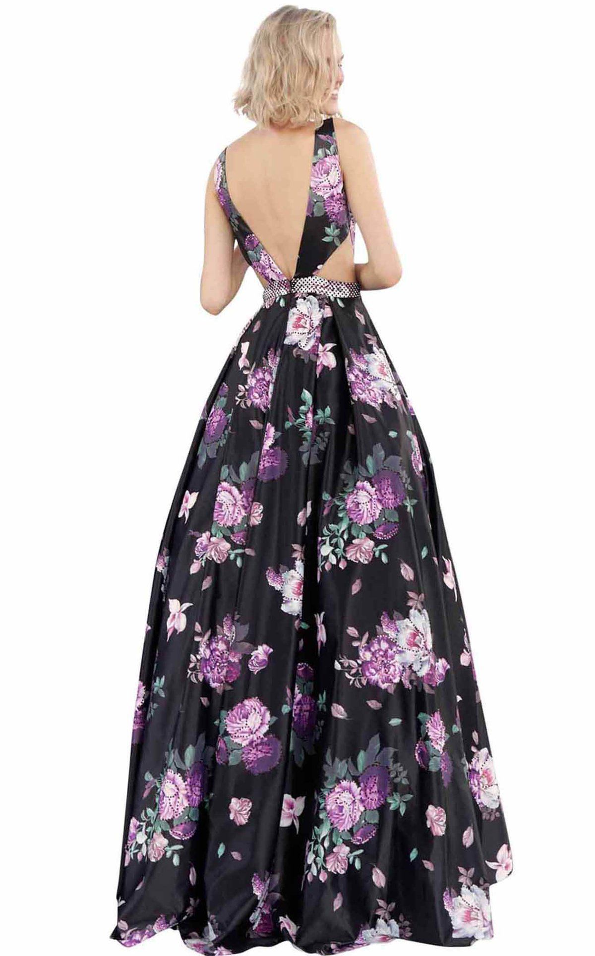 Style JVN62624 Jovani Plus Size 16 Prom Floral Black Ball Gown on Queenly