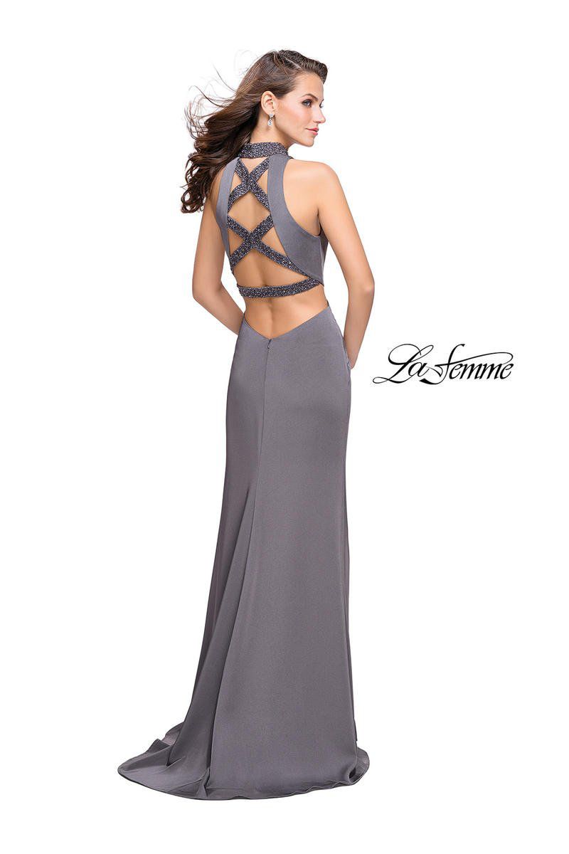 Style 25641 La Femme Size 2 Prom High Neck Sequined Black Side Slit Dress on Queenly