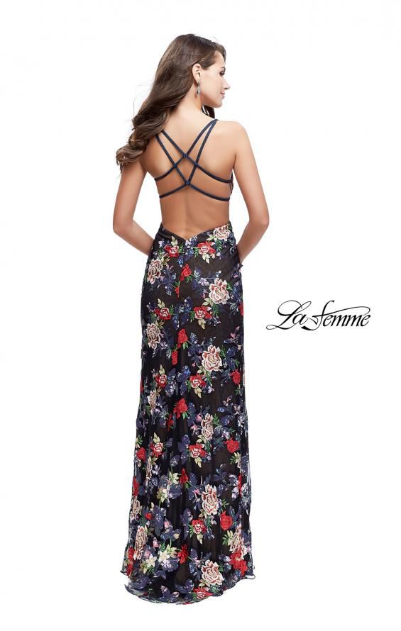 Style 25900 La Femme Size 6 Prom Floral Black Side Slit Dress on Queenly