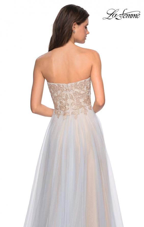 Style 27795 La Femme Size 12 Prom Strapless Light Blue Side Slit Dress on Queenly