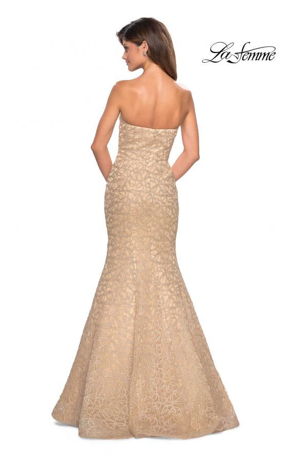 Style 27267 La Femme Size 8 Prom Strapless Lace Gold Mermaid Dress on Queenly