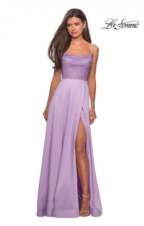 Style 27293 La Femme Size 14 Prom Purple Side Slit Dress on Queenly