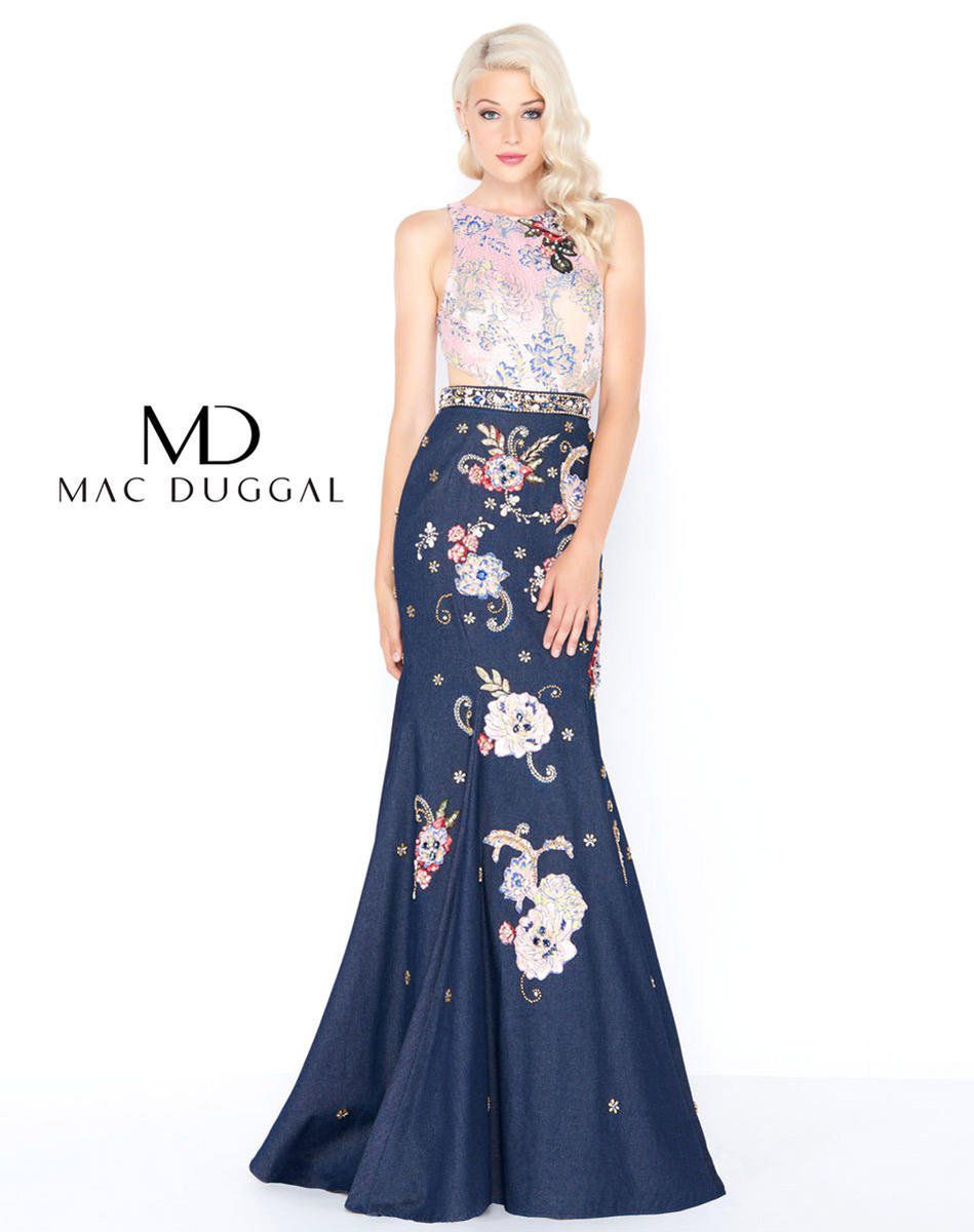 Style 40845 Mac Duggal Size 8 Prom Lace Navy Blue Mermaid Dress on Queenly