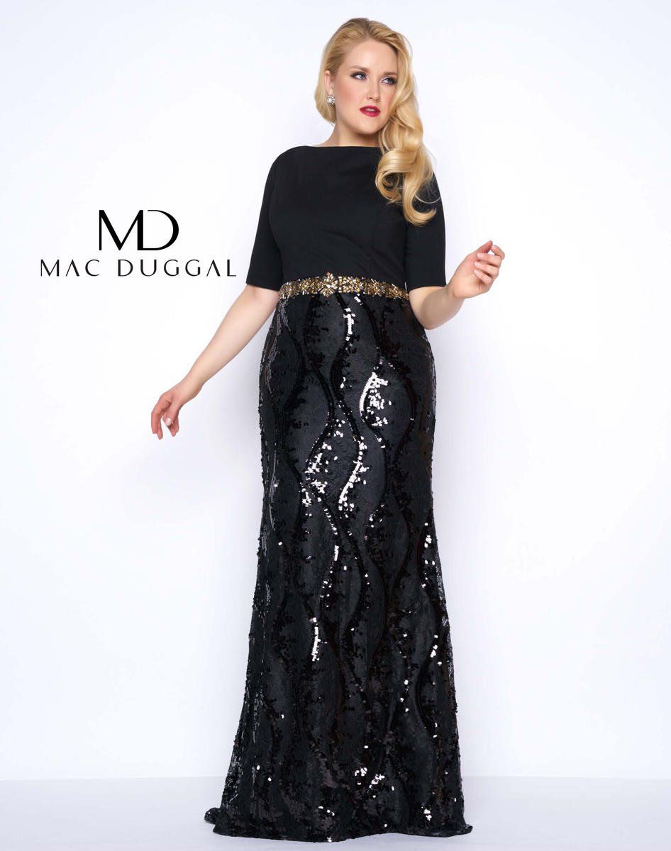 Style 77118 Mac Duggal Plus Size 22 Prom Cap Sleeve Sequined Black Floor Length Maxi on Queenly