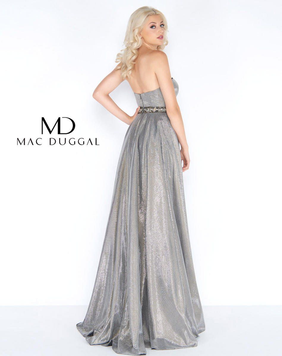 Style 2027 Mac Duggal Size 12 Prom Strapless Silver Side Slit Dress on Queenly