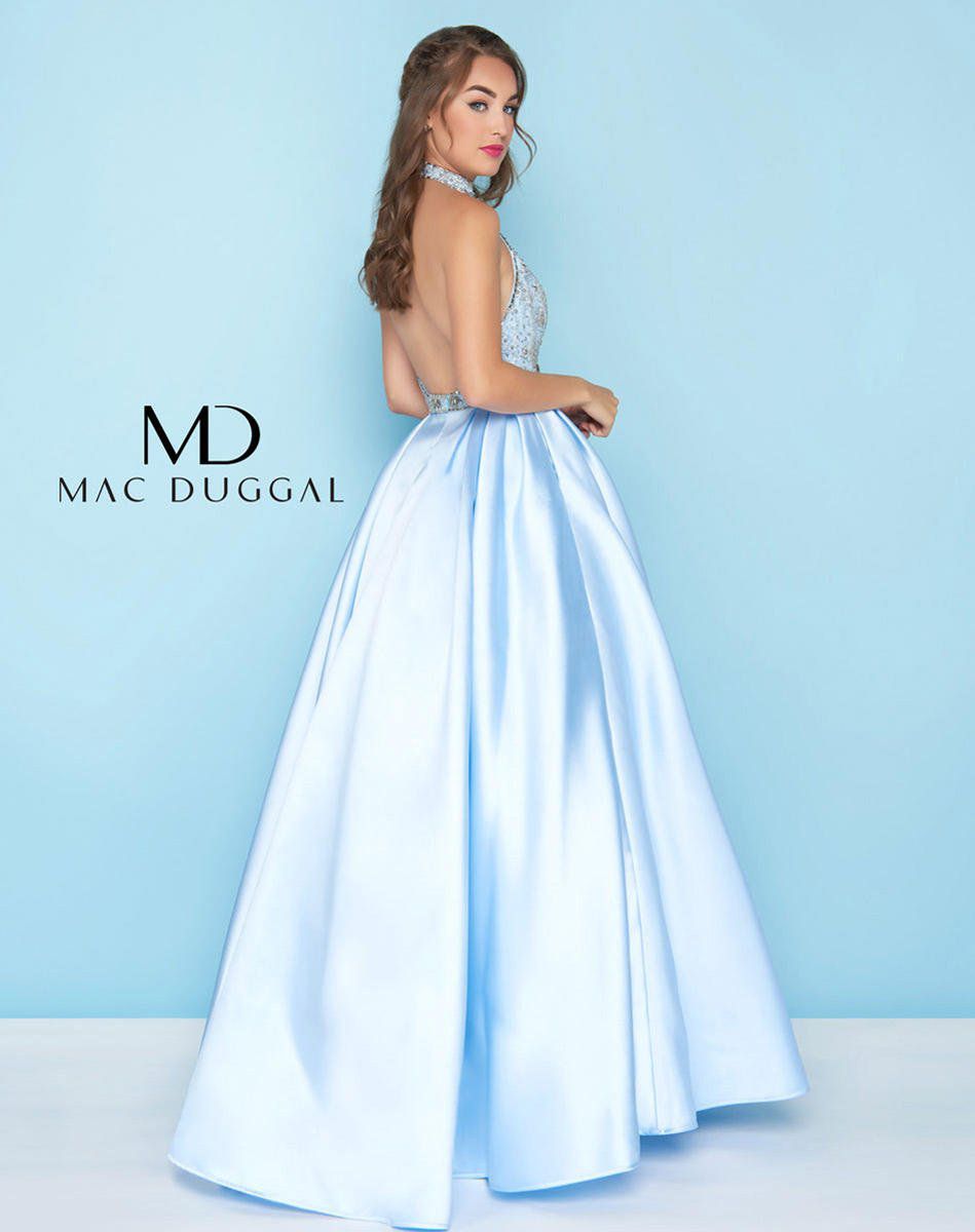 Style 77328 Mac Duggal Size 4 Prom Halter Light Blue Ball Gown on Queenly
