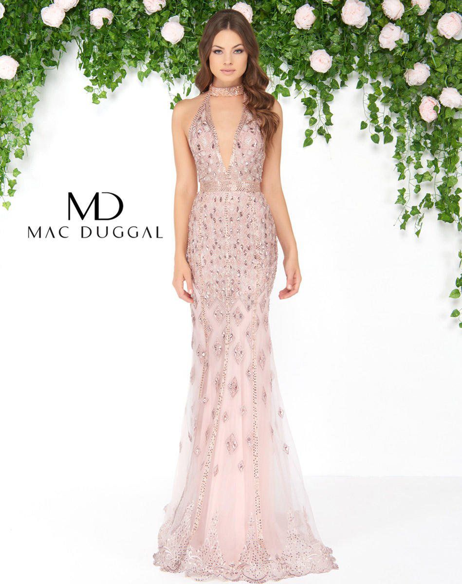 Style 50455 Mac Duggal Size 4 Prom Halter Lace Light Pink Mermaid Dress on Queenly