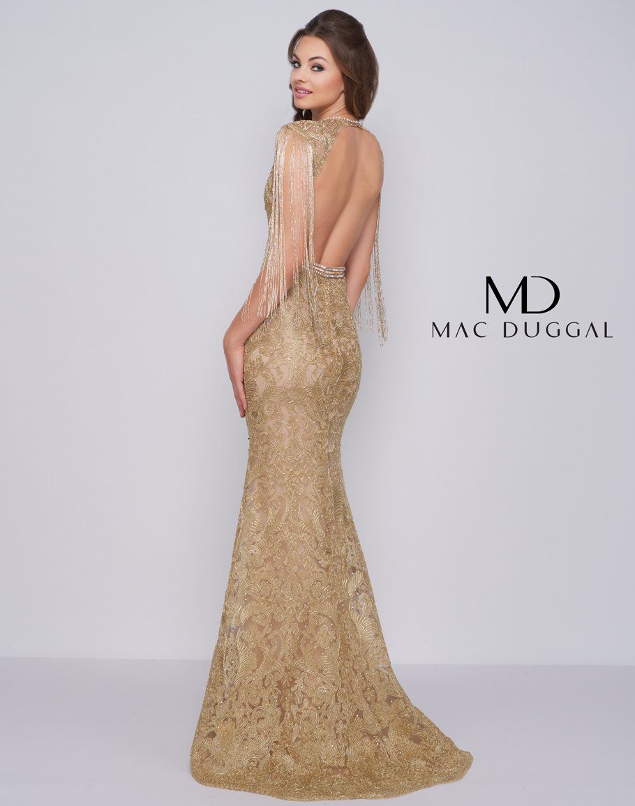 Style 12162 Mac Duggal Size 10 Prom Sheer Gold Mermaid Dress on Queenly