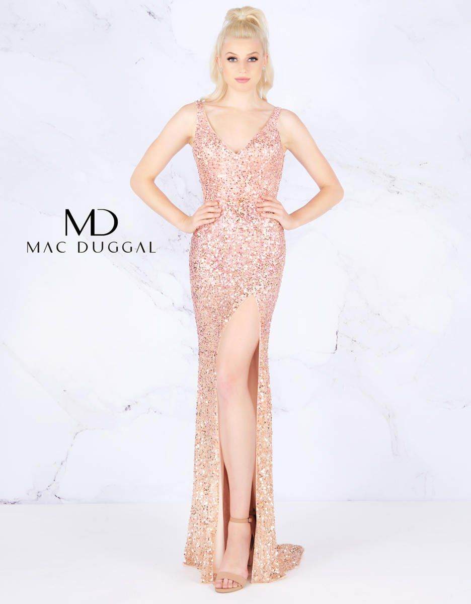 Style 4834 Mac Duggal Size 12 Rose Gold Side Slit Dress on Queenly