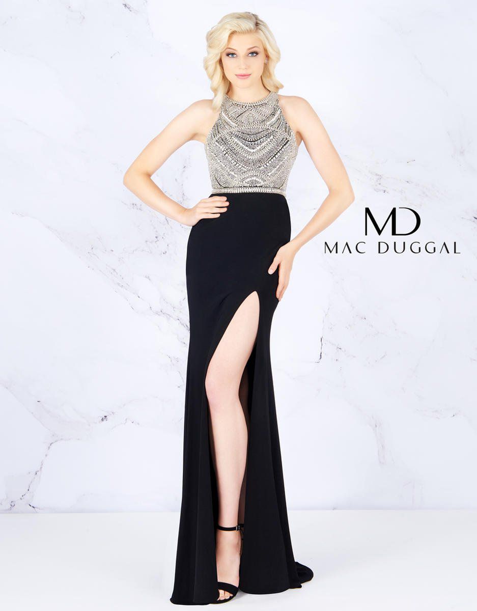 Style 12139 Mac Duggal Size 10 Pageant Black Side Slit Dress on Queenly