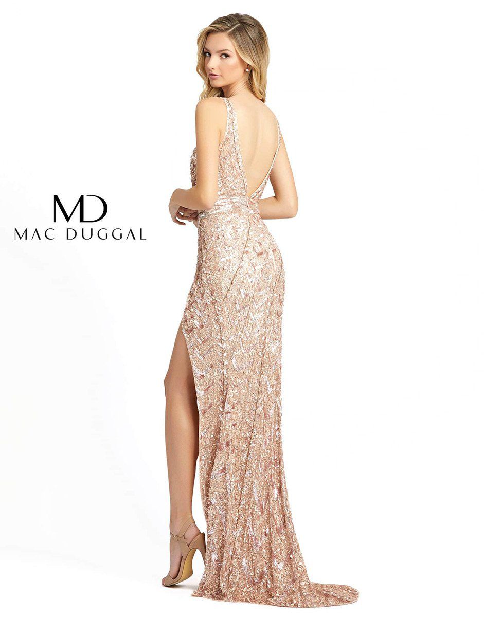 Style 4995 Mac Duggal Size 8 Prom Gold Side Slit Dress on Queenly