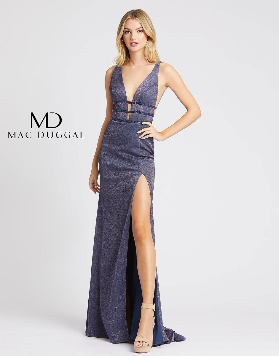Style 50571 Mac Duggal Size 12 Prom Navy Blue Side Slit Dress on Queenly