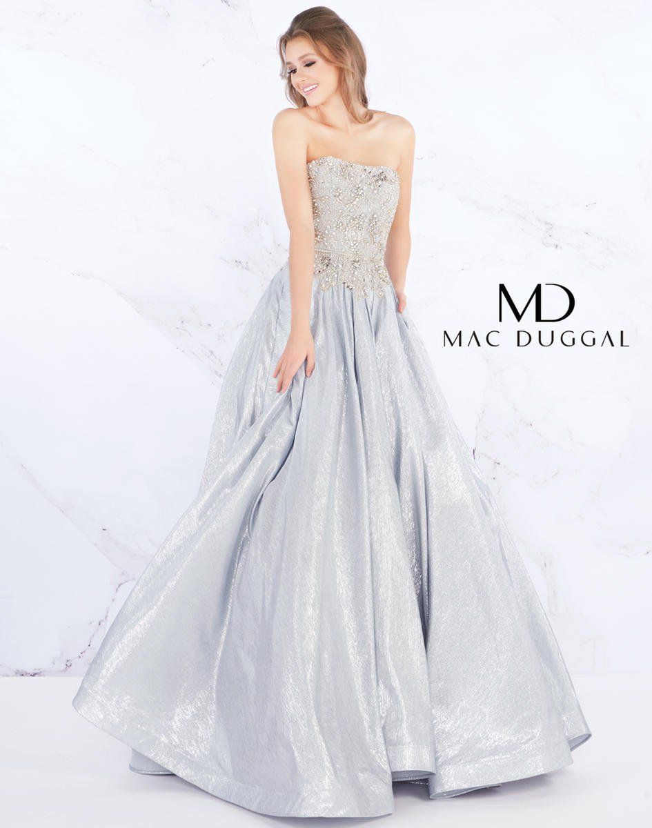 Style 66700 Mac Duggal Size 2 Prom Strapless Silver Ball Gown on Queenly