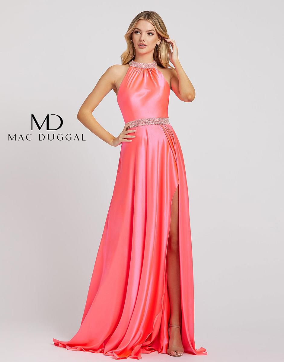 Style 67339 Mac Duggal Size 8 Prom Sequined Hot Pink Side Slit Dress on Queenly