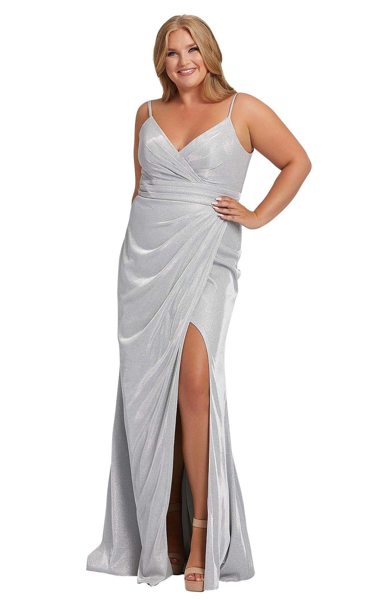 Style 49049 Mac Duggal Plus Size 16 Prom Silver Side Slit Dress on Queenly