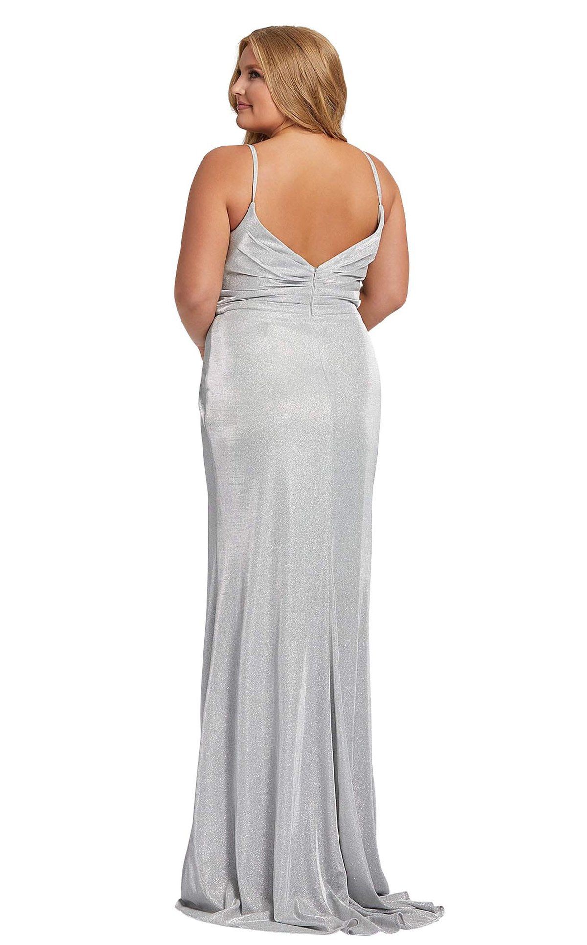 Style 49049 Mac Duggal Plus Size 16 Prom Silver Side Slit Dress on Queenly