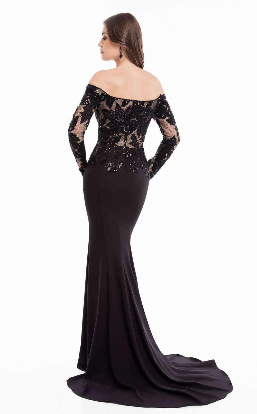 Style 1823E7358 Terani Couture Plus Size 16 Prom Long Sleeve Sheer Black Mermaid Dress on Queenly