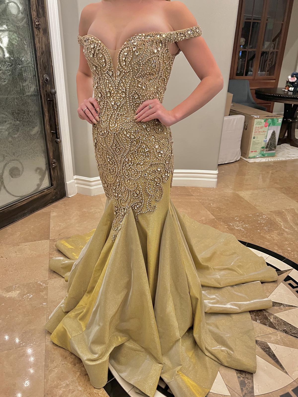 Mac Duggal Size 2 Prom Sequined Gold Mermaid Dress on Queenly