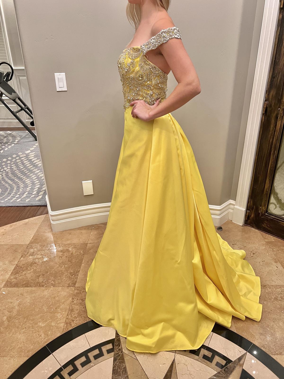 Mac Duggal Size 2 Prom Off The Shoulder Sequined Yellow Ball Gown on Queenly