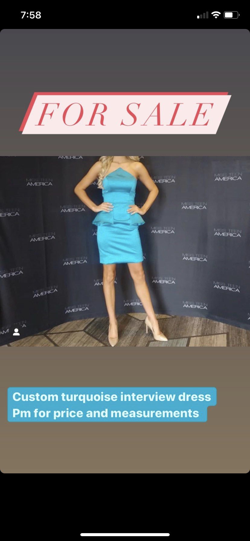 Custom Size 2 Pageant Interview Turquoise Blue Cocktail Dress on Queenly