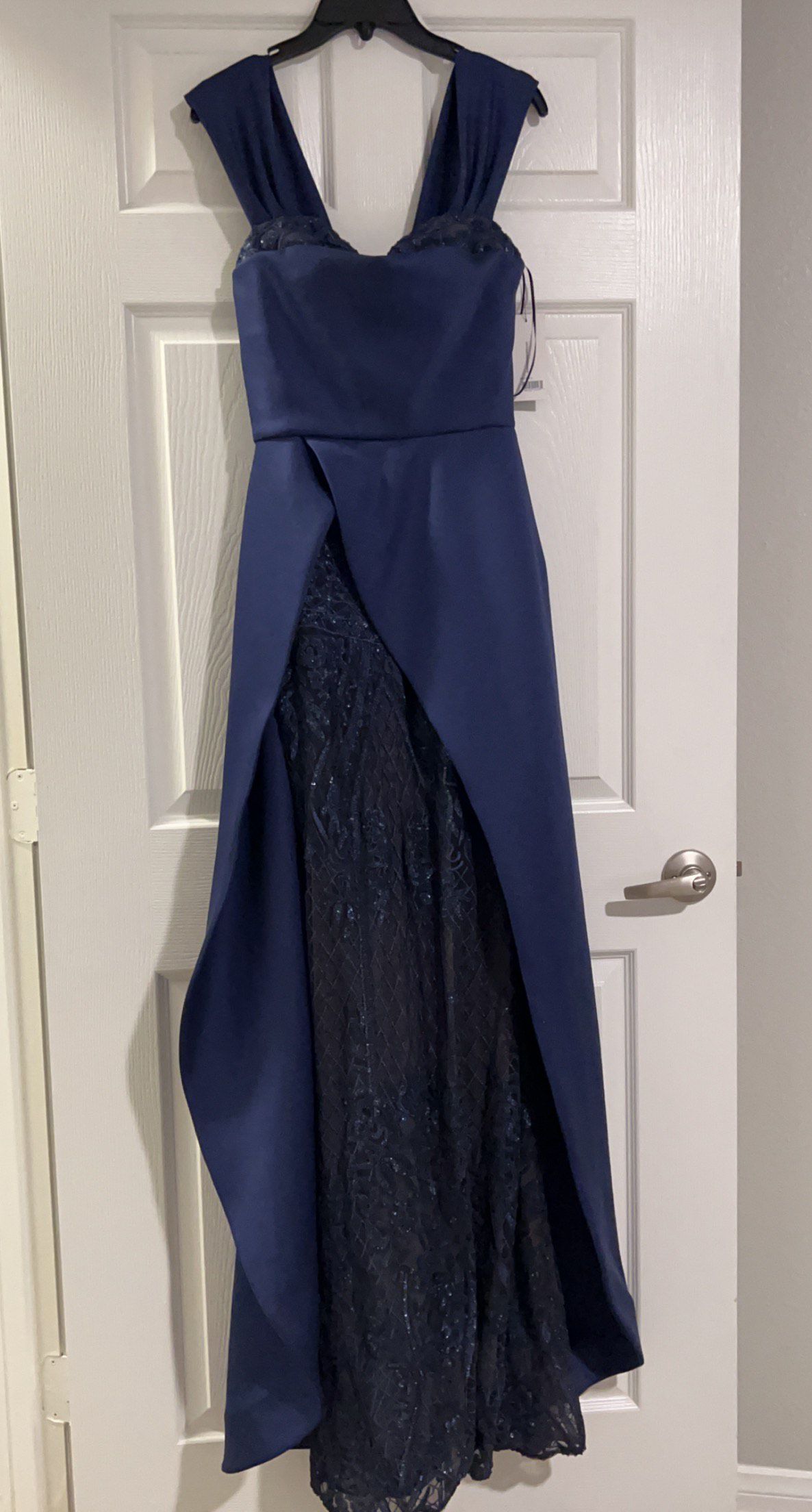 Nicole bakti Size 6 Prom Off The Shoulder Navy Blue Floor Length Maxi on Queenly