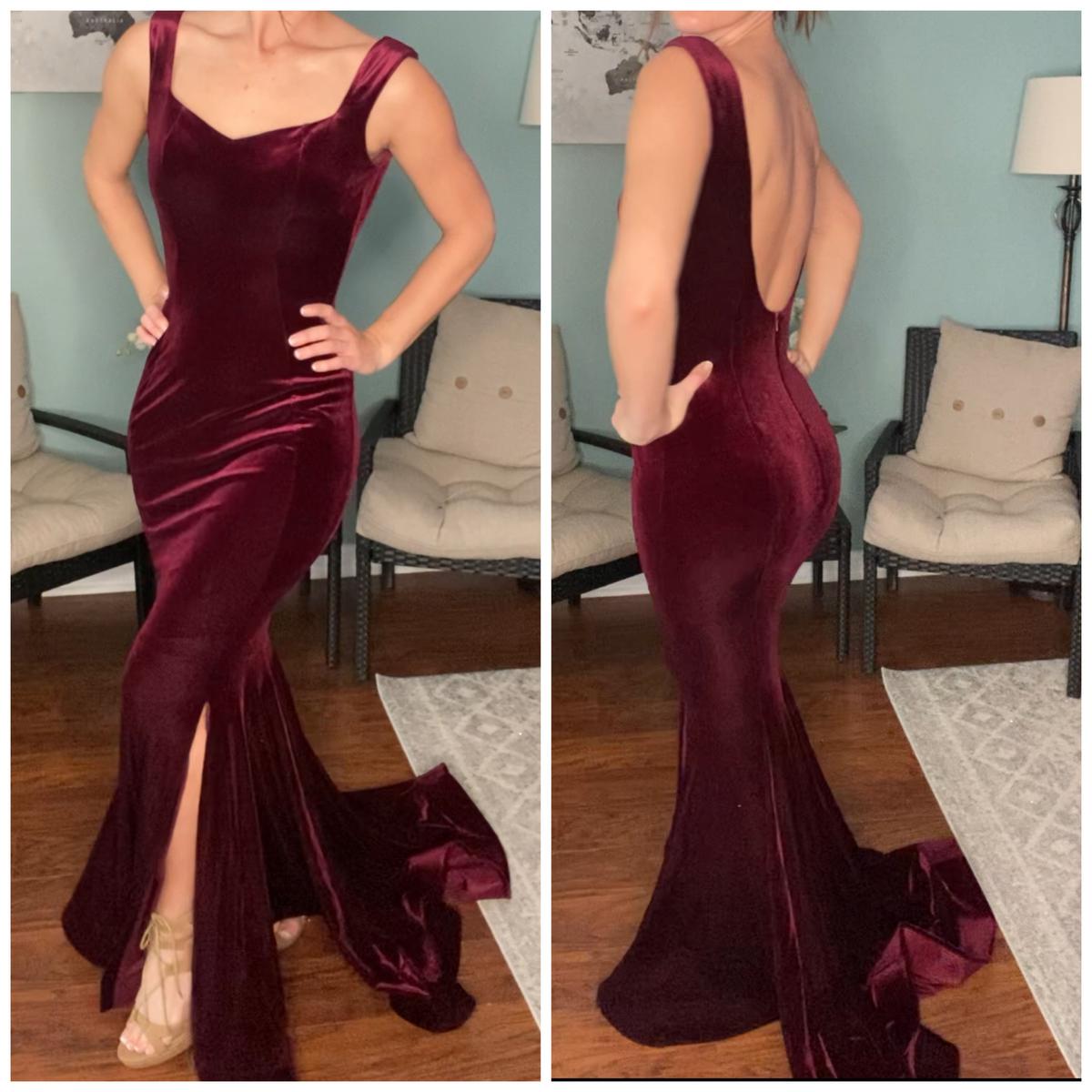 Jessica Angel Size 8 Velvet Burgundy Red Mermaid Dress on Queenly
