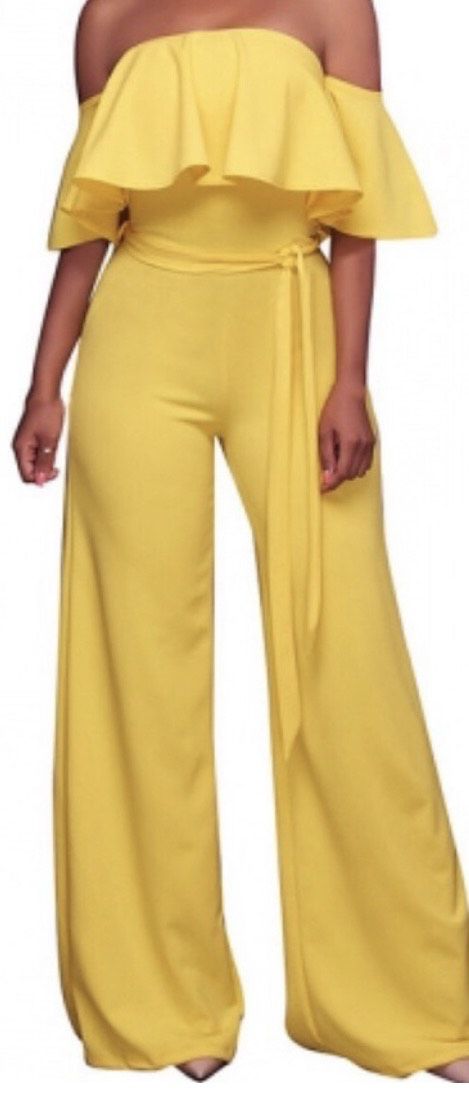 Size 6 Strapless Yellow Formal Jumpsuit on Queenly