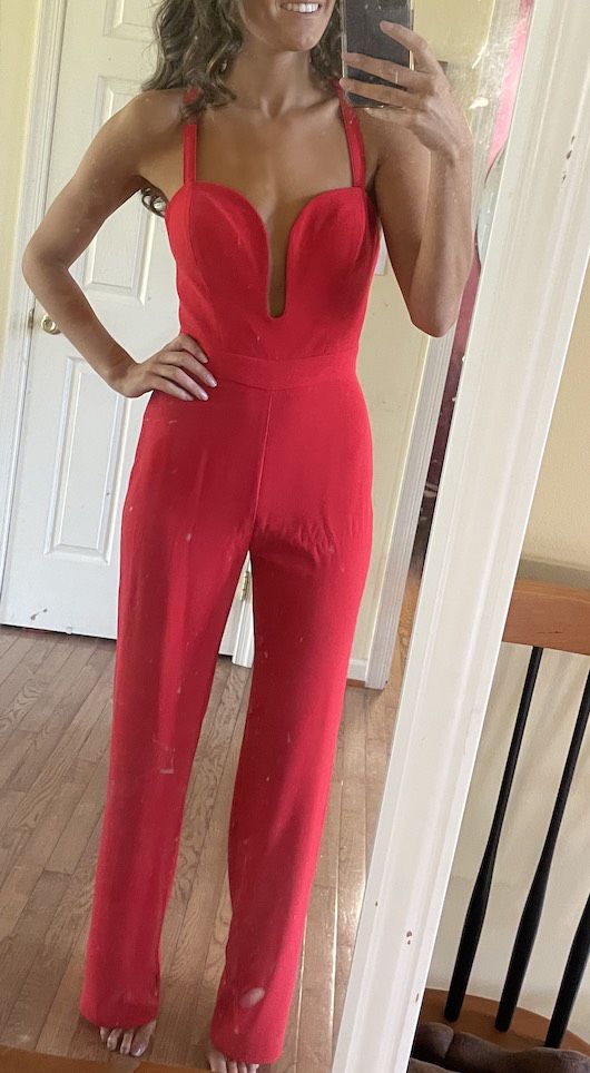 Size 0 Prom Red Formal Jumpsuit on Queenly