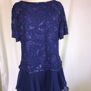 Laurence Kazan Size 12 Prom Sheer Blue Cocktail Dress on Queenly