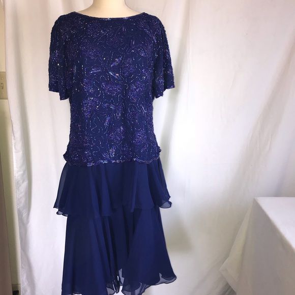 Laurence Kazan Size 12 Prom Sheer Blue Cocktail Dress on Queenly