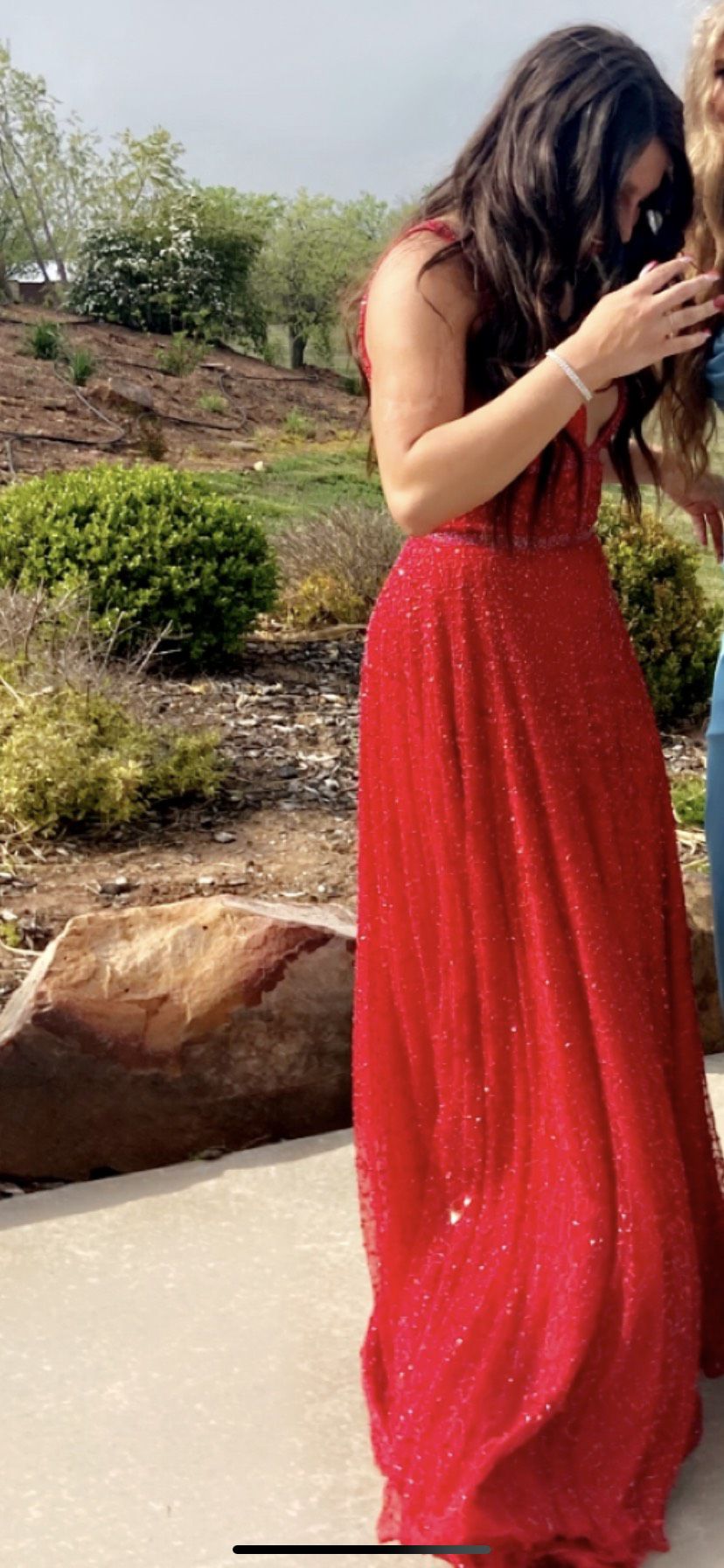Primavera Size 4 Prom Plunge Sheer Red Ball Gown on Queenly