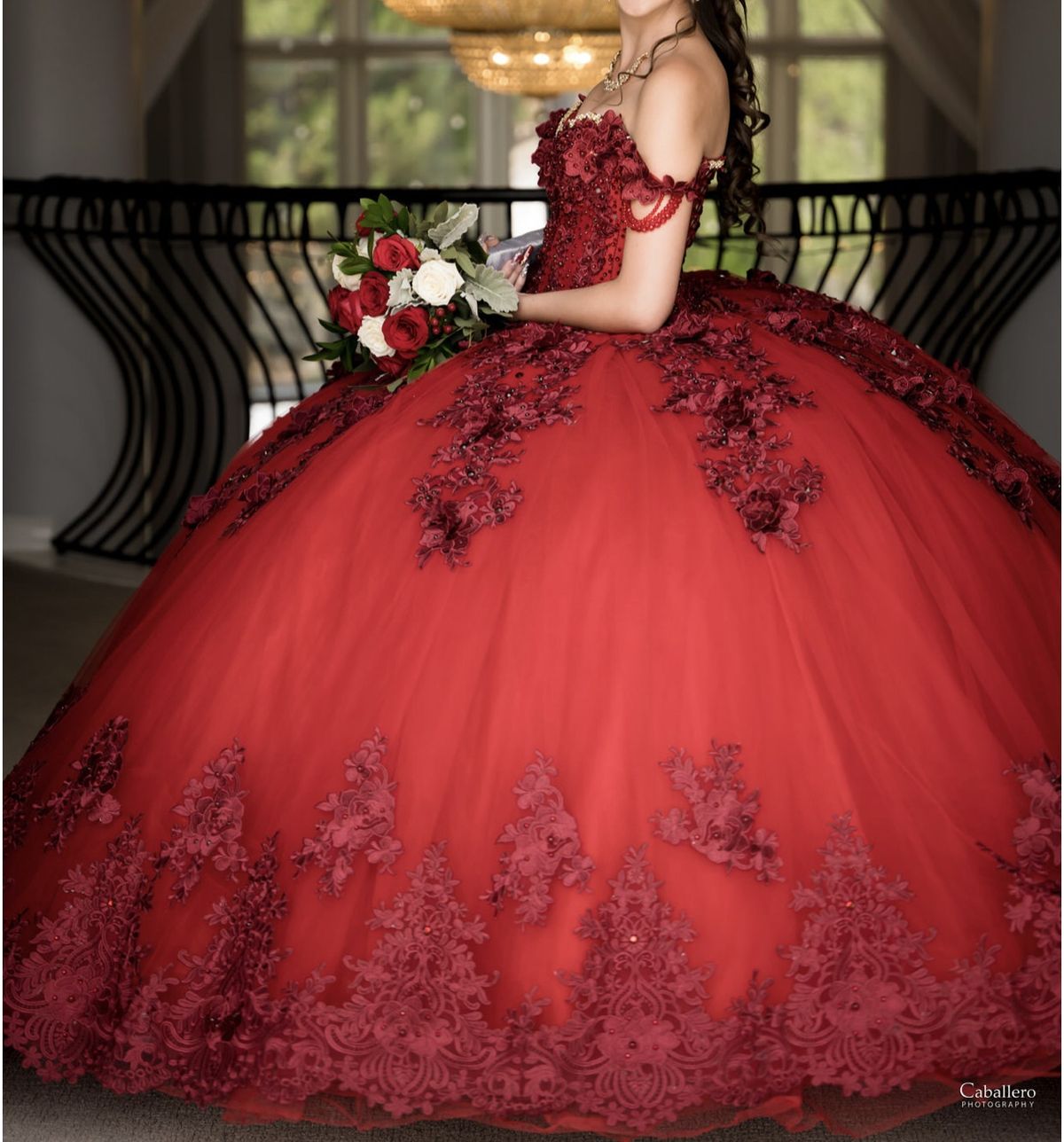 Size 2 Lace Burgundy Red Ball Gown on Queenly