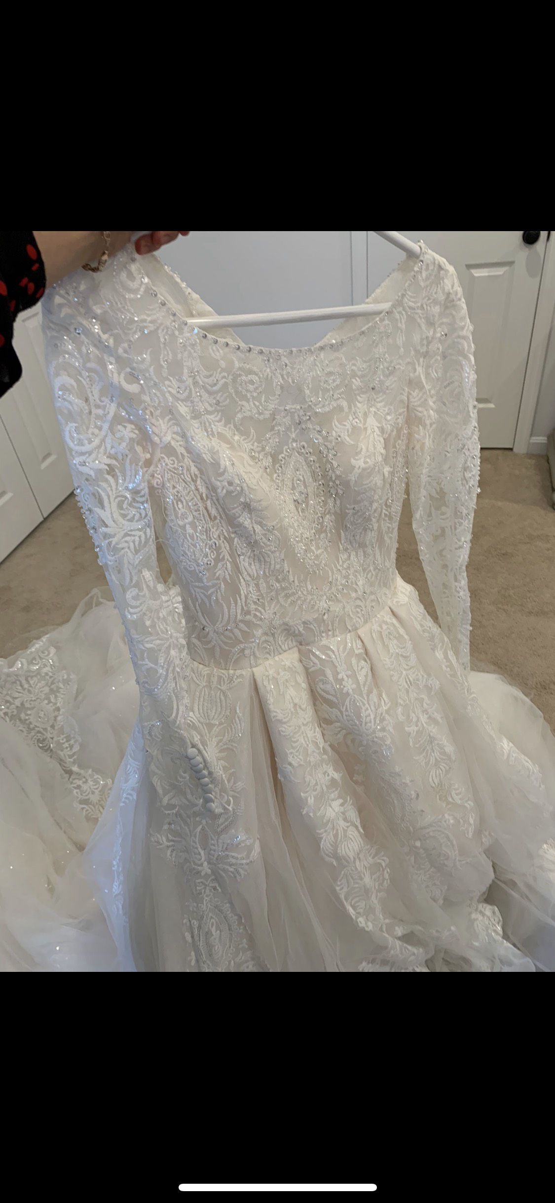 Russian Size 10 Wedding Long Sleeve Lace White Ball Gown on Queenly