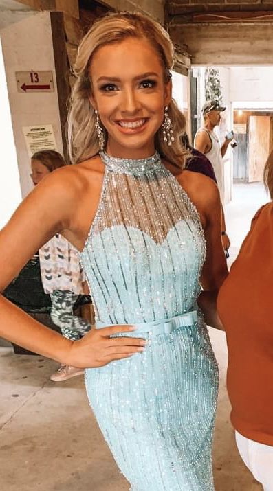 Sherri Hill Size 2 Bridesmaid High Neck Sequined Light Blue Mermaid Dress on Queenly