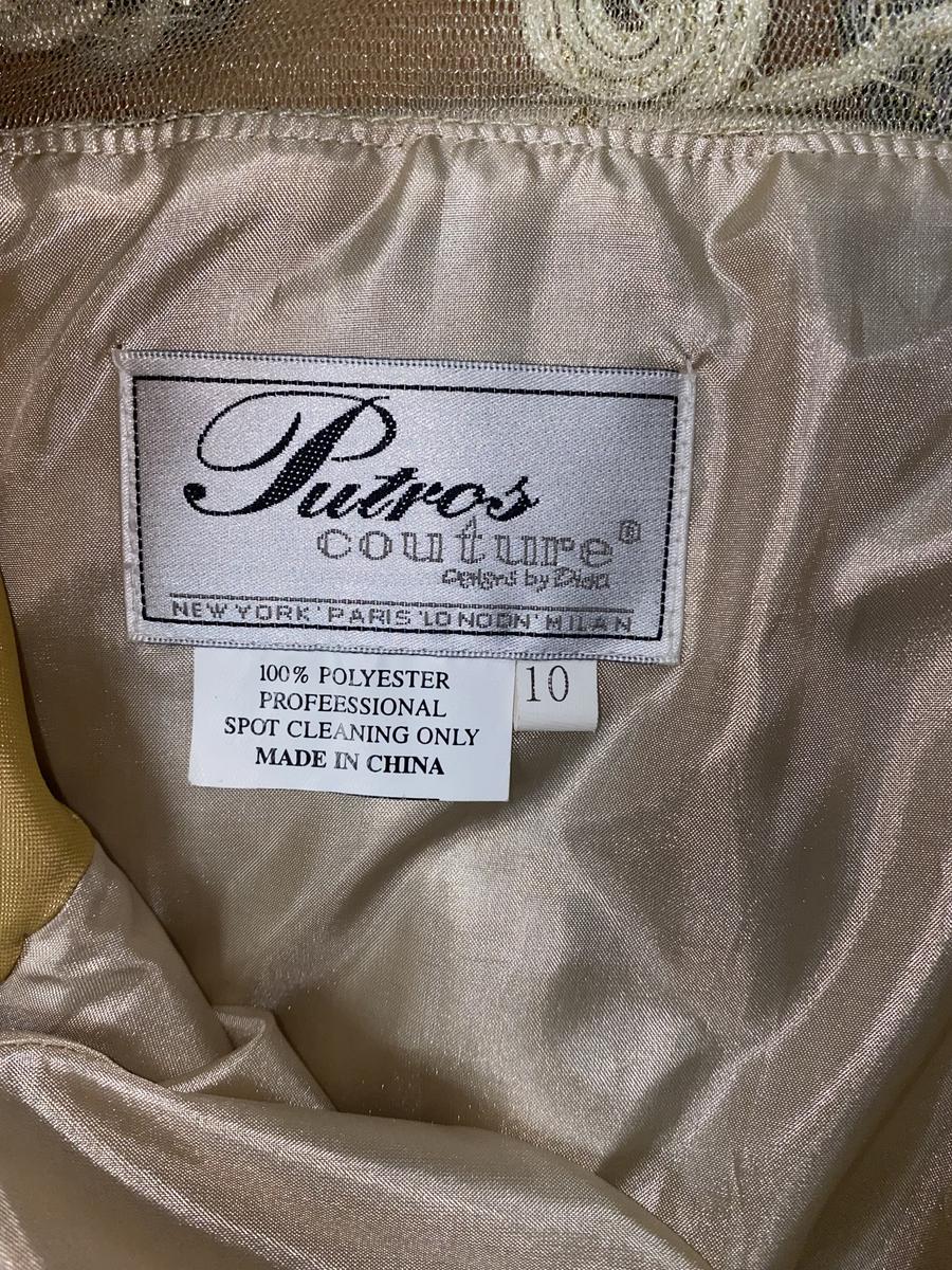 Putros Size 10 Prom Sheer Gold Dress With Train on Queenly