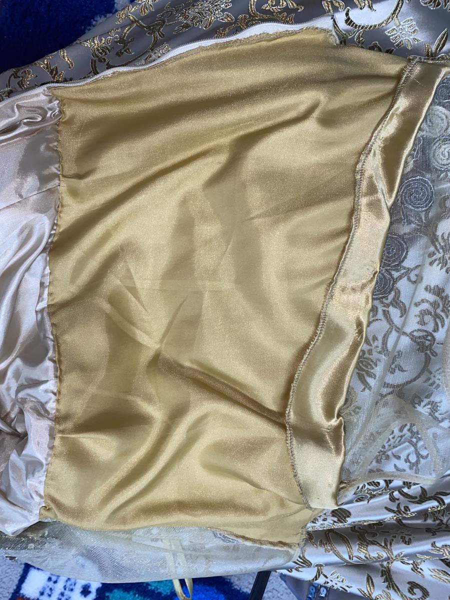 Putros Size 10 Prom Sheer Gold Dress With Train on Queenly