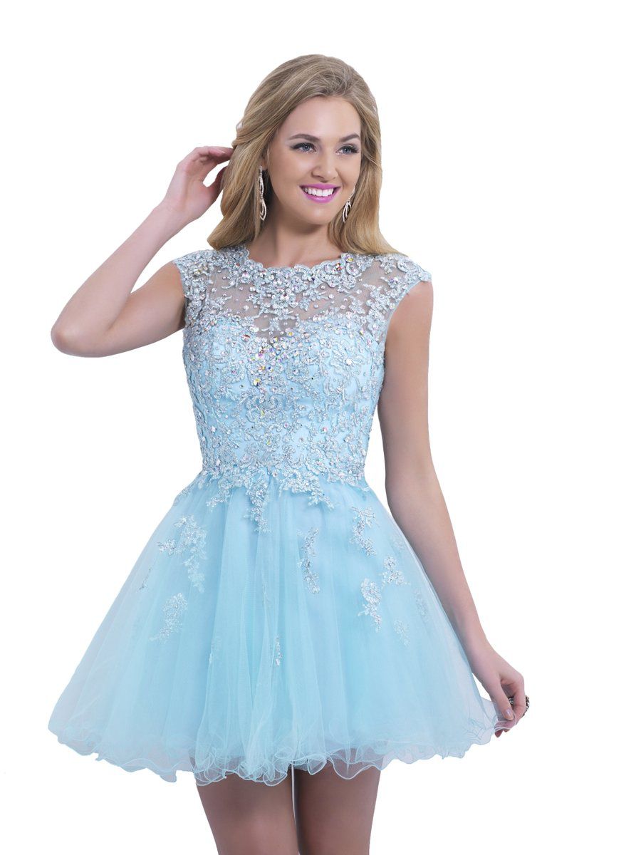 Style 9855 Blush Prom Size 2 Homecoming Lace Light Blue Cocktail Dress on Queenly
