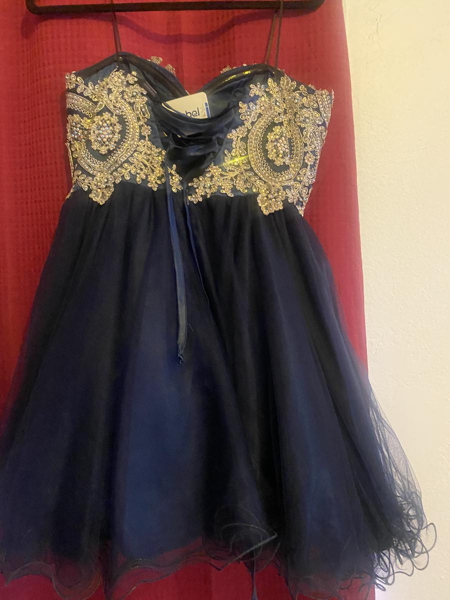 Box anabel Size 8 Homecoming Strapless Sequined Navy Blue Ball Gown on Queenly