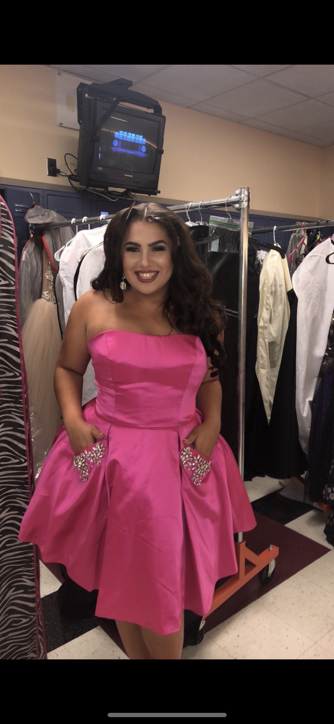 Sherri Hill Size 14 Homecoming Strapless Sequined Hot Pink Cocktail Dress on Queenly