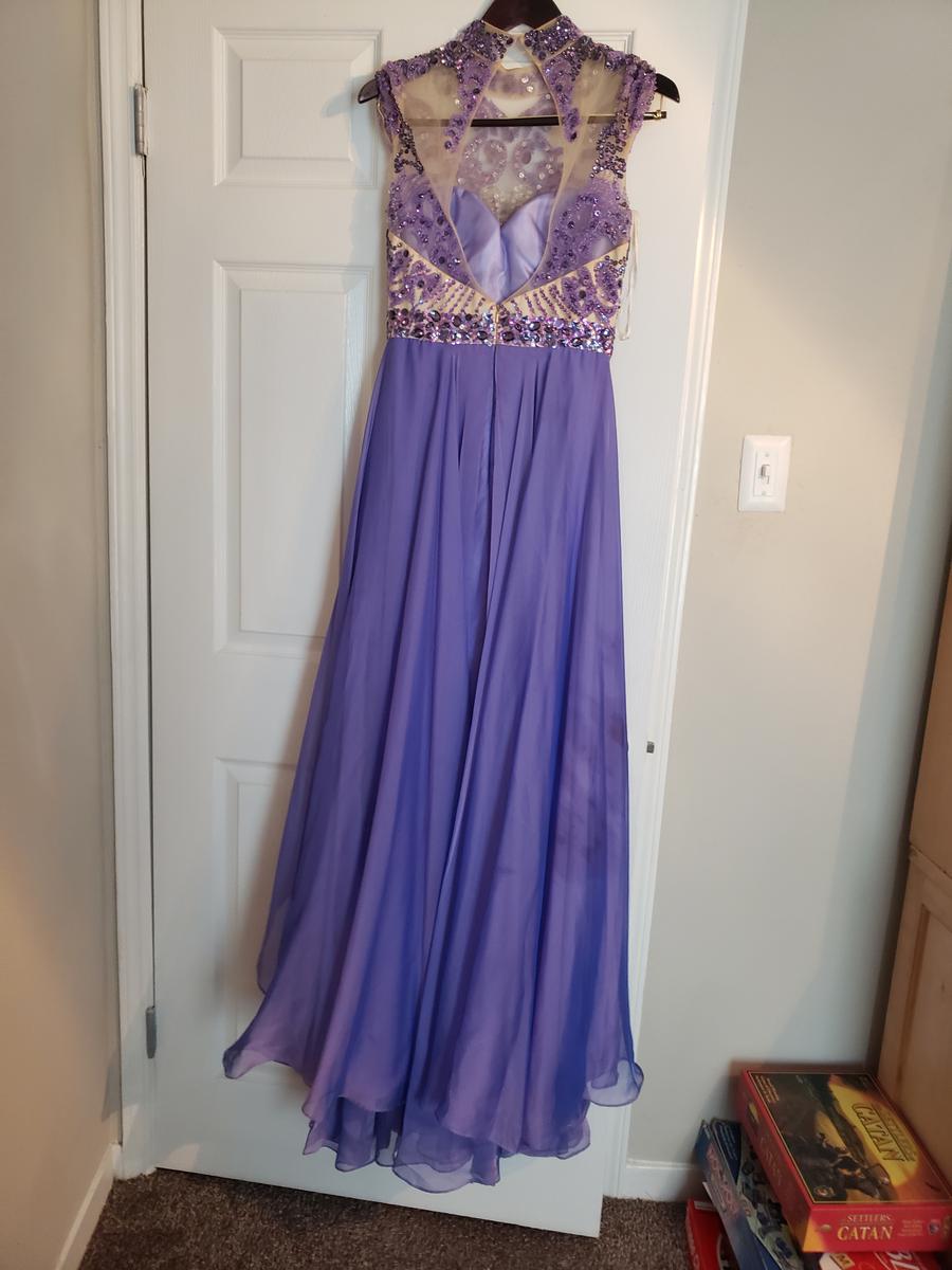 Sherri Hill Size 4 Prom High Neck Sequined Purple Floor Length Maxi on Queenly
