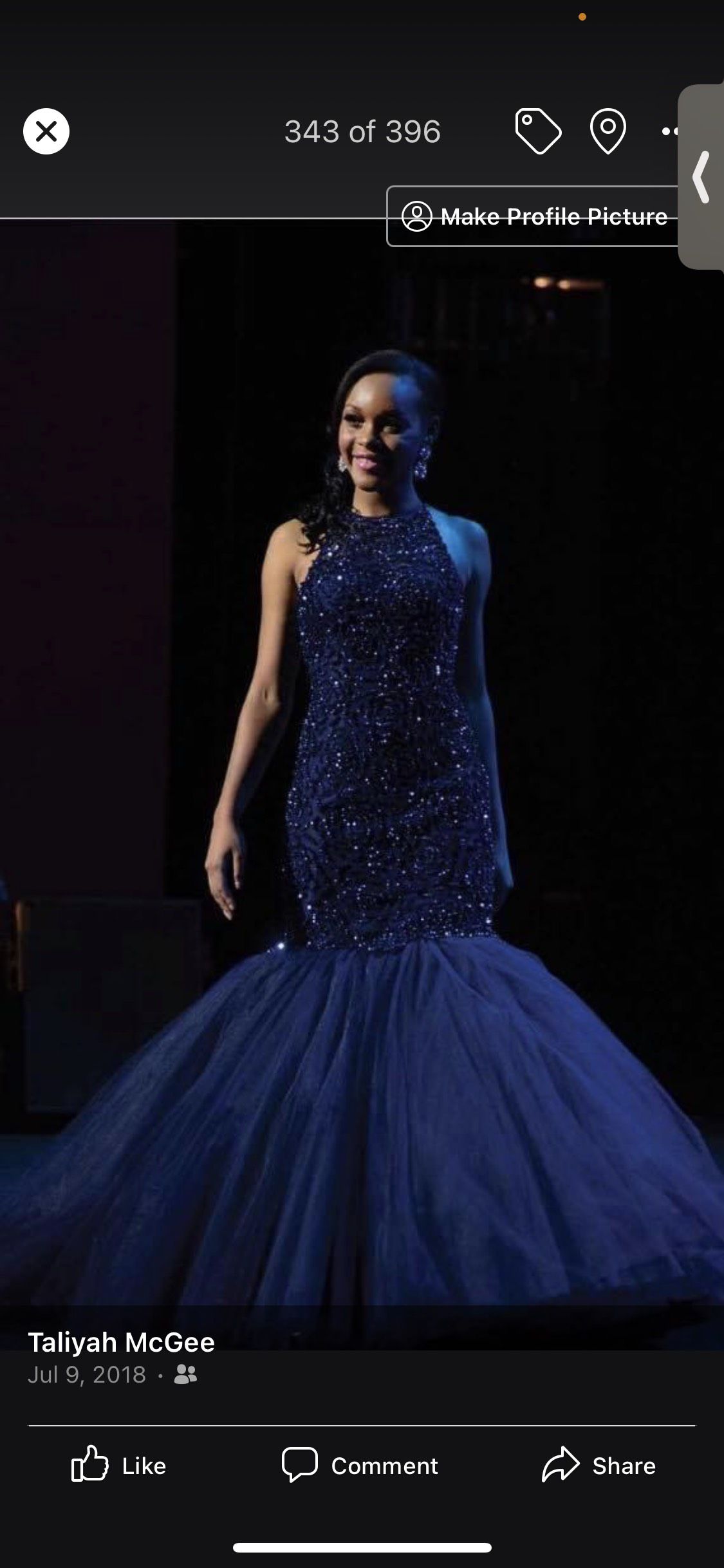 Sherri Hill Size 2 Prom High Neck Sequined Navy Blue Mermaid Dress on Queenly
