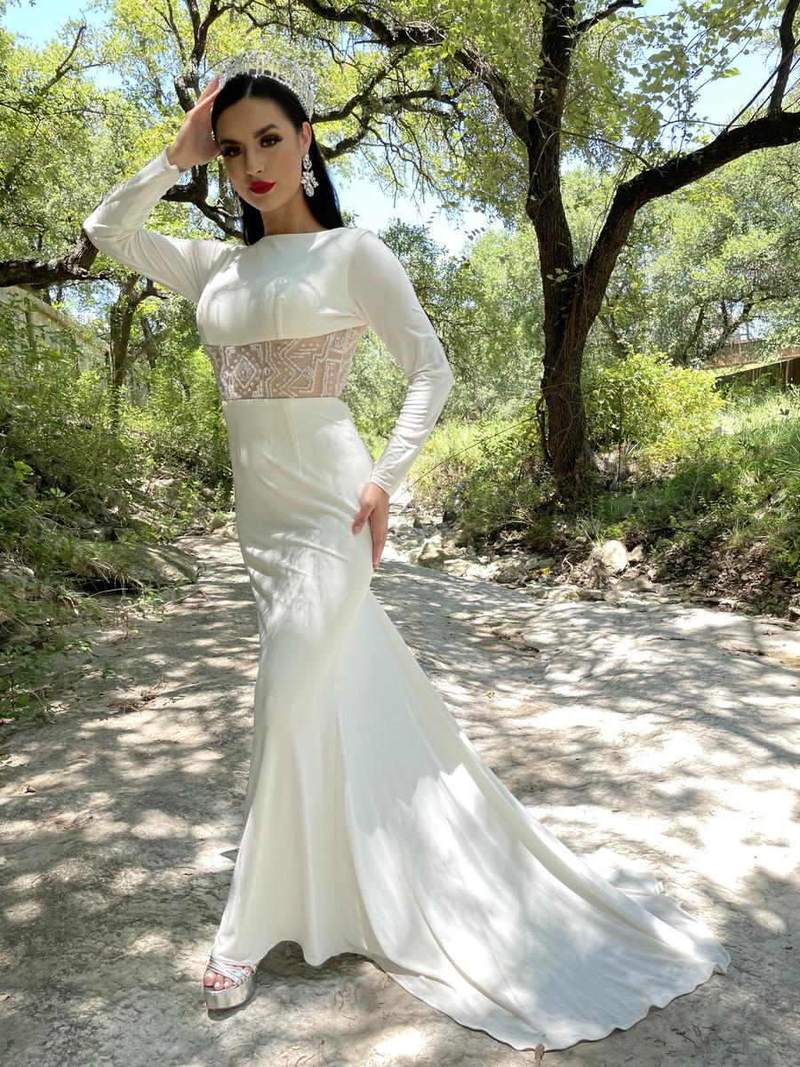 Sherri Hill Size 2 Wedding Long Sleeve Sequined White Floor Length Maxi on Queenly