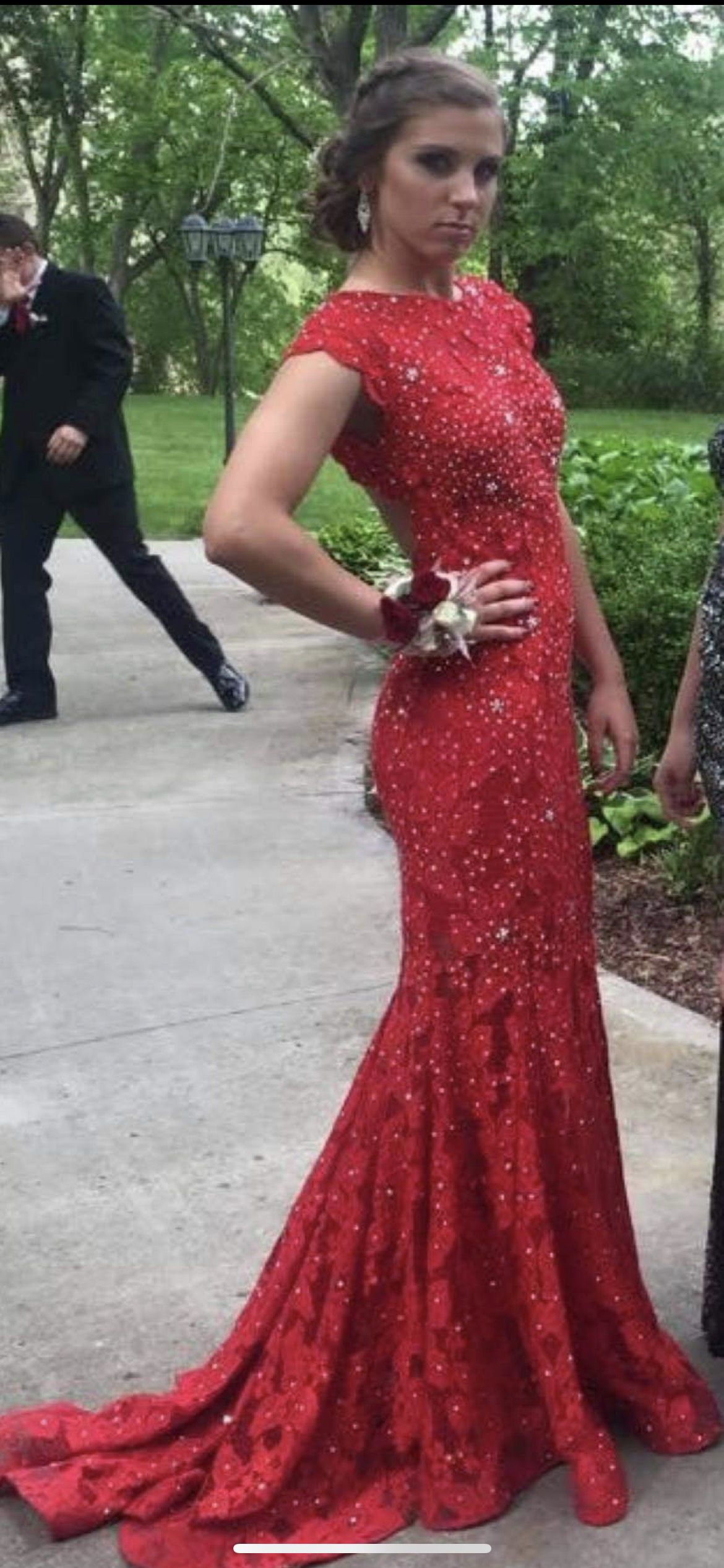 Jovani Size 0 Prom Red Mermaid Dress on Queenly