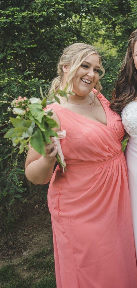 David's Bridal Plus Size 16 Bridesmaid Coral A-line Dress on Queenly