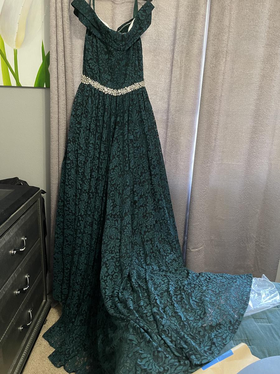 Jovani Size 12 Prom Off The Shoulder Sequined Green Ball Gown on Queenly