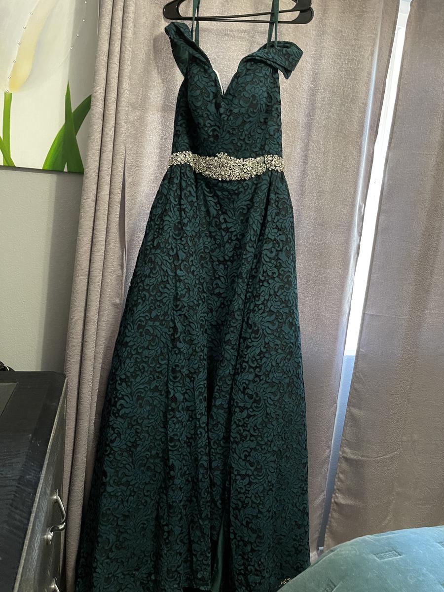 Jovani Size 12 Prom Off The Shoulder Sequined Green Ball Gown on Queenly
