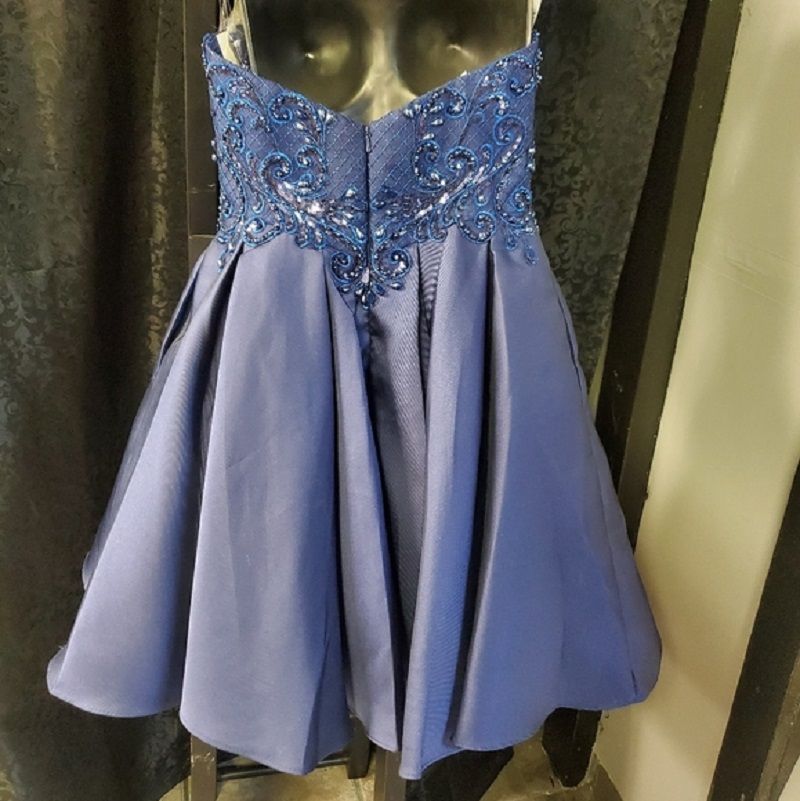 Style 383 Blush Prom Size 8 Prom Strapless Satin Navy Blue Cocktail Dress on Queenly