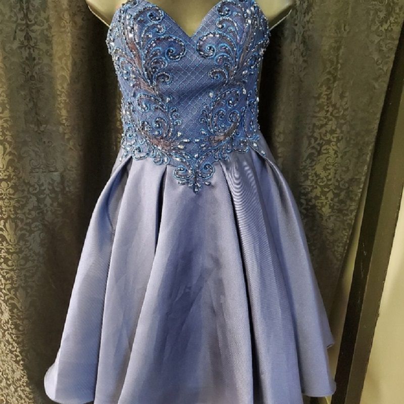 Style 383 Blush Prom Size 8 Prom Strapless Satin Navy Blue Cocktail Dress  on Queenly