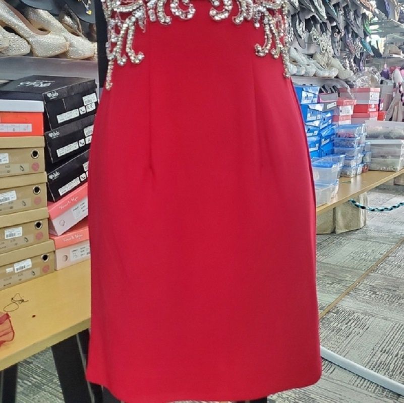 Style c323 Blush Prom Size 2 Prom High Neck Sequined Red Cocktail Dress on Queenly