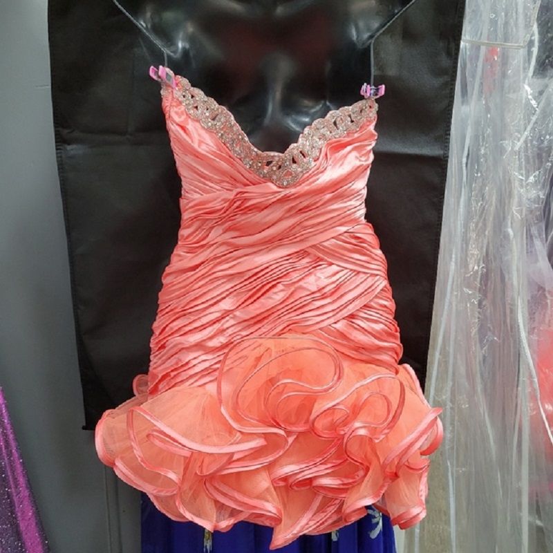 Style 6280B MAC DUGGAL Size 4 Prom Strapless Satin Coral Cocktail Dress on Queenly